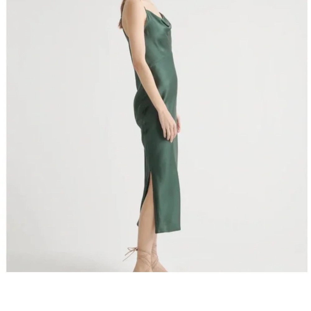 NWT Quince Women Forest Green 100% Washable Silk Cowl Neck Slip Dress M